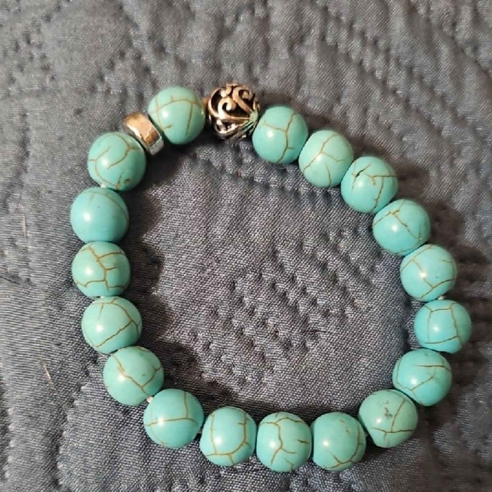 Turquoise Beaded Bracelet with Silver Accents